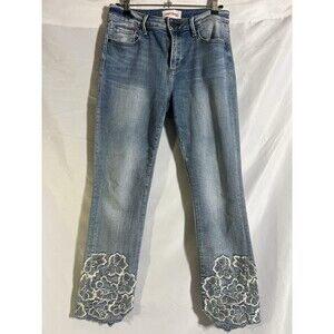Driftwood Colette Jeans Womens 27x26 Crop Stretch Denim Floral Embroidery Cuffs
